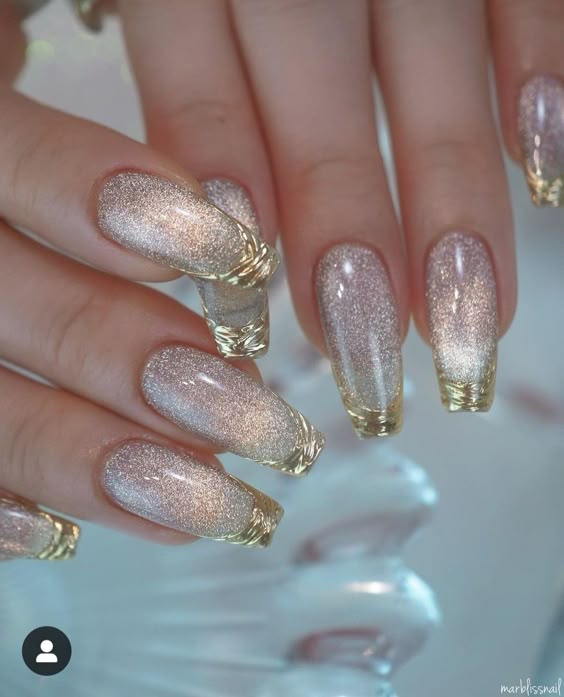 Cat-Eye Polish with Gold Foil French Tips Cat-Eye Polish with Gold Foil French Tips — Sparkly New Years Nails 2027