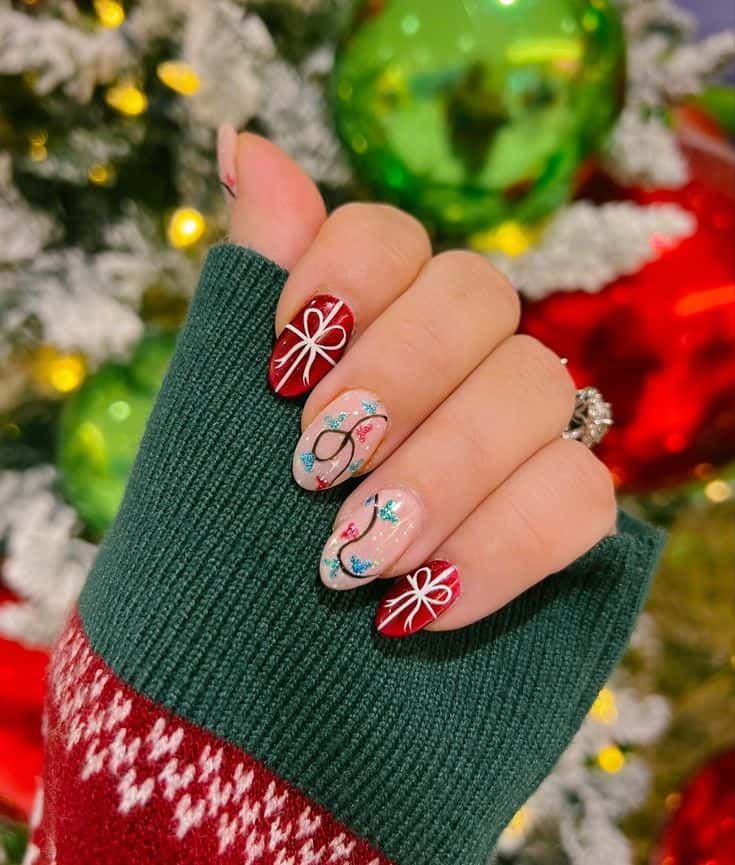 Medium Almond String Light Nails Medium Almond String Light Nails — Christmas Nails for Kids 2026