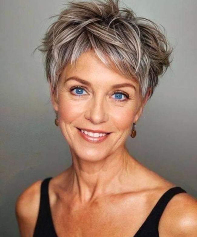 Textured Pixie With Grey and Blonde Textured Pixie With Grey and Blonde — Winter Haircuts for Women Over 50