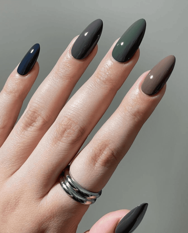 Deep Muted Color Palette Stiletto Nails Deep Muted Color Palette Stiletto Nails — Winter Nail Colors for Women Over 70