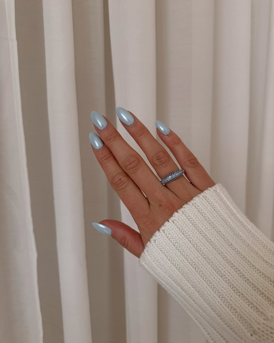 Pastel Blue Pearlescent Almond Nails Pastel Blue Pearlescent Almond Nails — Icy Blue Nails