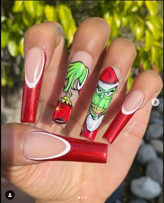 Red Glitter French Tip Square Grinch Nails Red Glitter French Tip Square Grinch Nails — Grinch Nails 2026