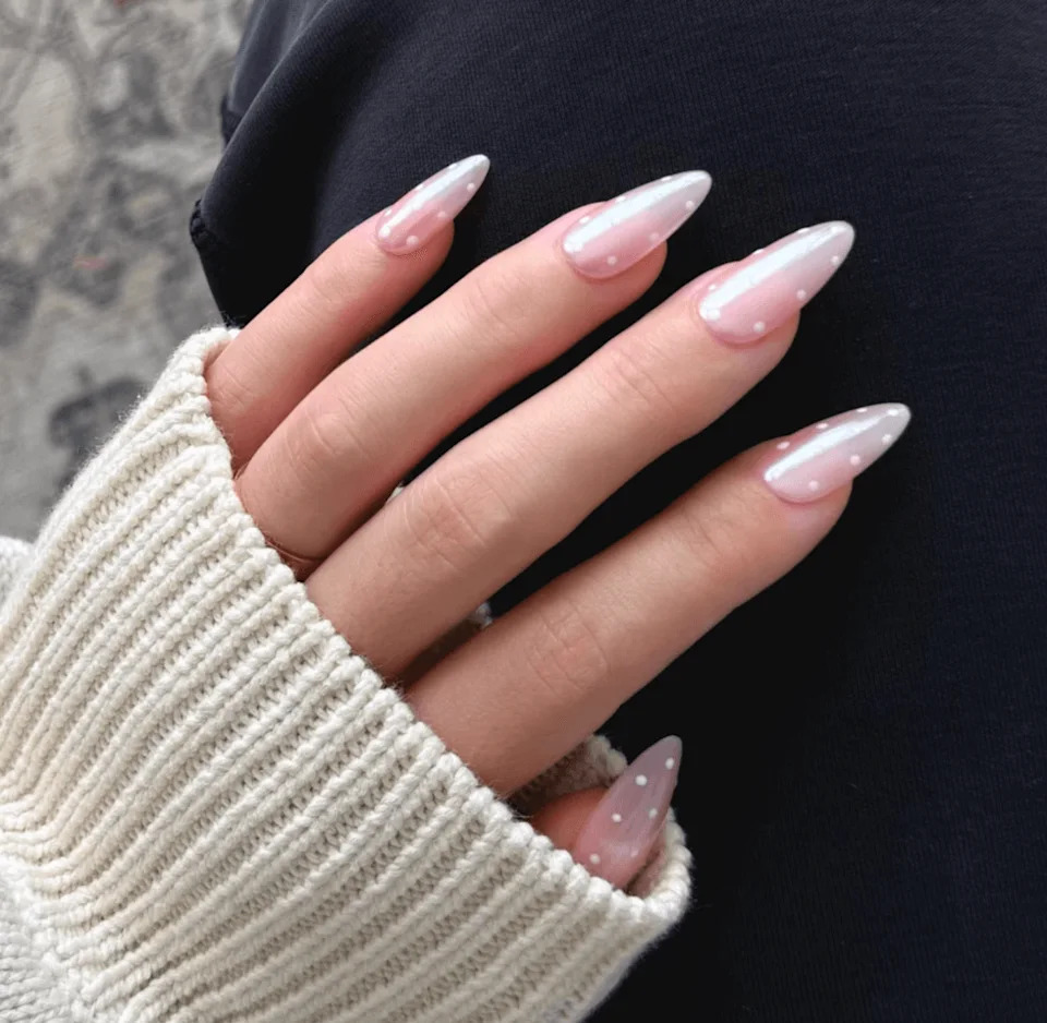 Sheer Pink Jelly Nails with White Dots Sheer Pink Jelly Nails with White Dots — Easy New Years Nails 2027