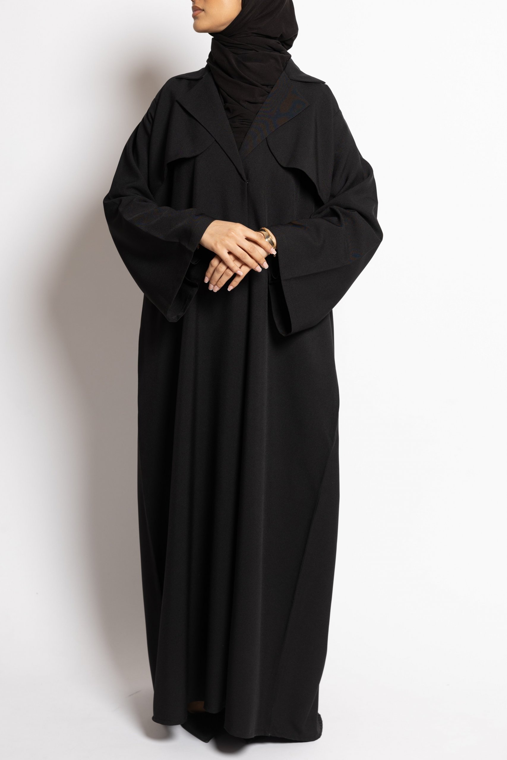 Flowing Black Abaya with Bell Sleeves Flowing Black Abaya with Bell Sleeves — Modest Winter Outfits