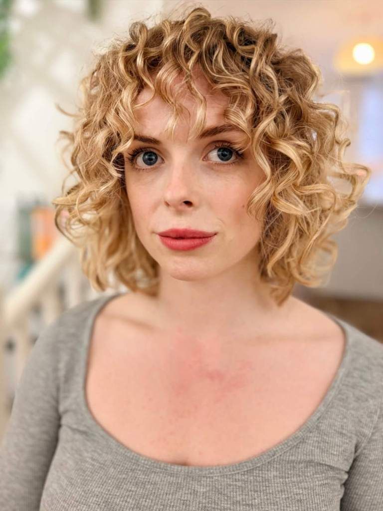Ash Blonde Curly Bob With Curly Bangs Ash Blonde Curly Bob With Curly Bangs — Winter Hairstyles for Curly Hair