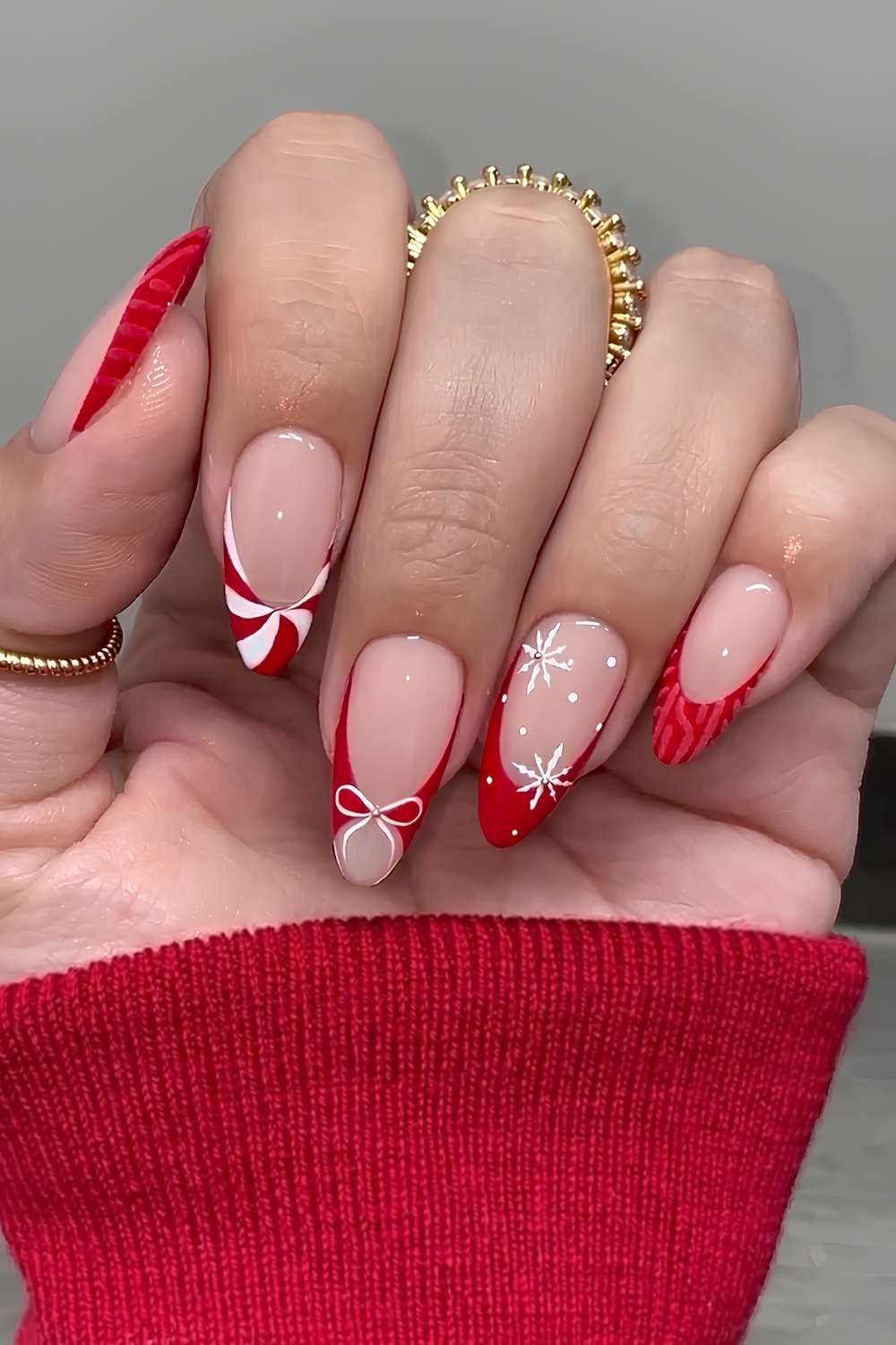 Sheer Nude Red White Silver Glitter Visual Idea Sheer Nude Red White Silver Glitter Visual Idea — Red Christmas Nails 2026