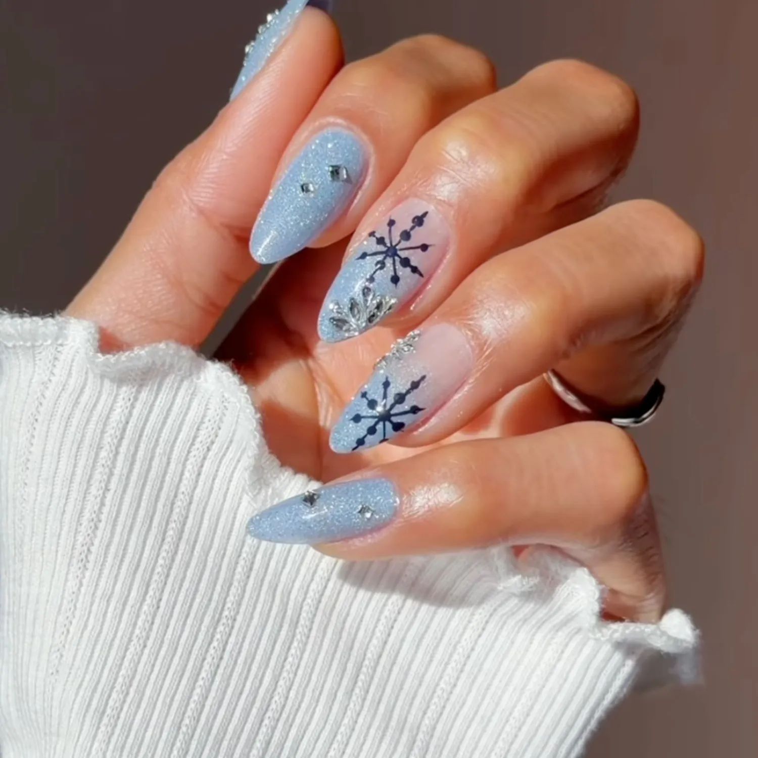 Icy Blue Glitter Snowflake Decals — Holiday Nail Colors 2026