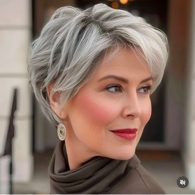 Silver Grey Pixie With Side Bangs — Winter Hairstyles for Work