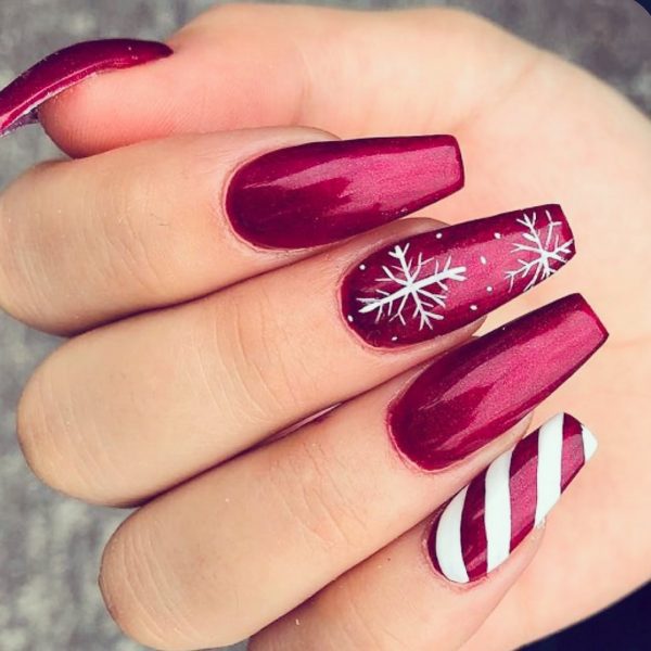 Christmas Deep Glossy Red Snowflake Candy Cane Coffin Nails Christmas Deep Glossy Red Snowflake Candy Cane Coffin Nails — Christmas Coffin Nails 2026
