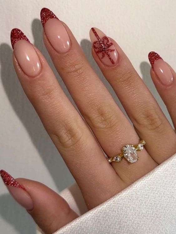 Glossy With Dense Glitter Visual Idea Glossy With Dense Glitter Visual Idea — Minimalist Christmas Nails 2026