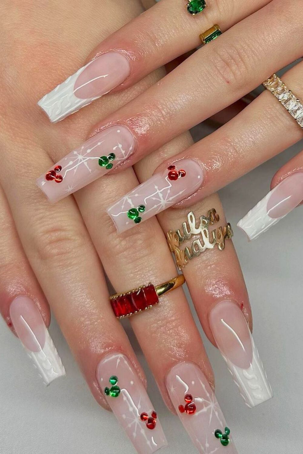 Sheer Pink French with Mini Mickey Heads Sheer Pink French with Mini Mickey Heads — Disney Christmas Nails 2026