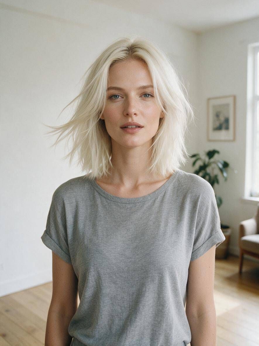Platinum Lob With Wispy Bangs — Winter Shoulder Length Hairstyles