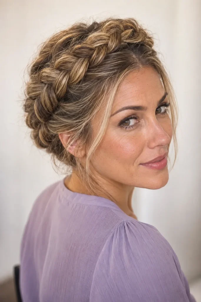 Braided Crown with Wispy Bangs Braided Crown with Wispy Bangs — Winter Braided Hairstyles