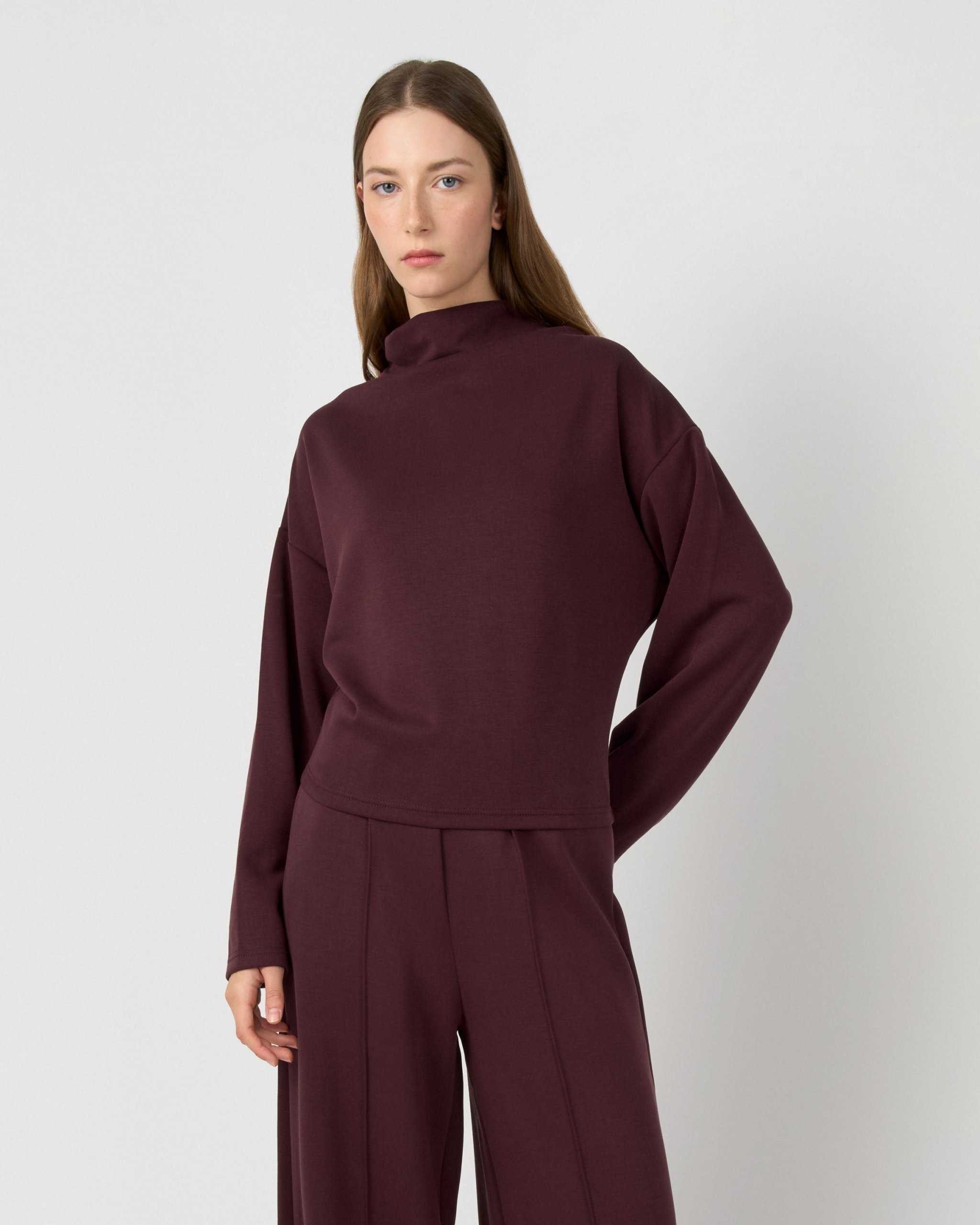 Deep Burgundy Mock Neck Loungewear Deep Burgundy Mock Neck Loungewear — Loungewear Outfits