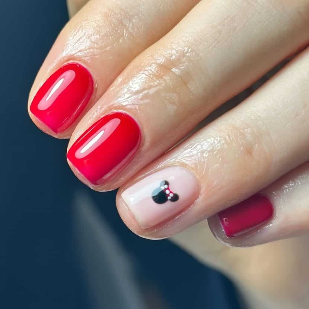 Red and Pink with Mickey Silhouette Red and Pink with Mickey Silhouette — Disney Christmas Nails 2026