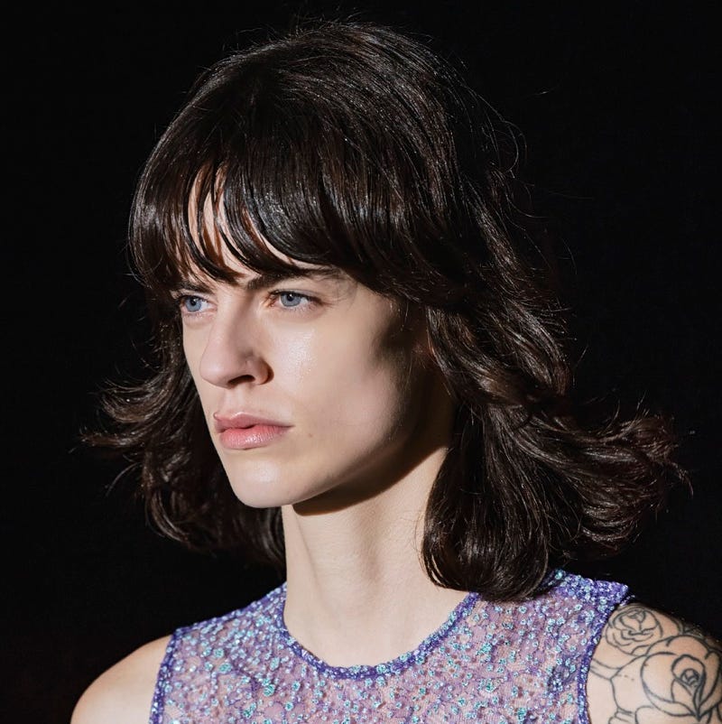 Layered Dark Brown Shag With Full Bangs Layered Dark Brown Shag With Full Bangs — Winter Lob Haircuts