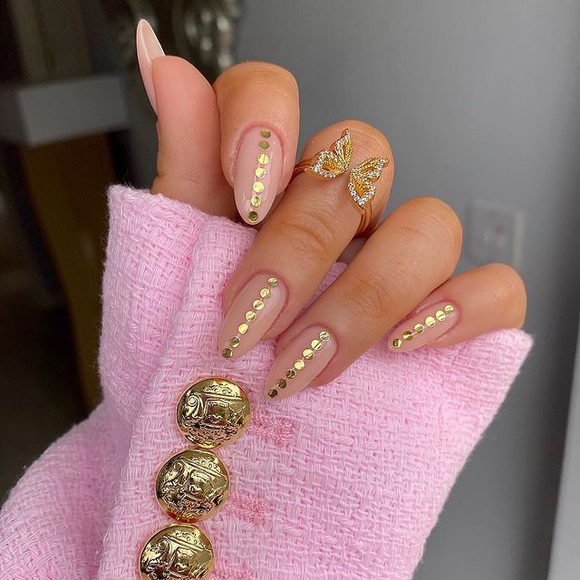 Gold Dots On All Nails Visual Idea Gold Dots On All Nails Visual Idea — New Years Stiletto Nails 2027