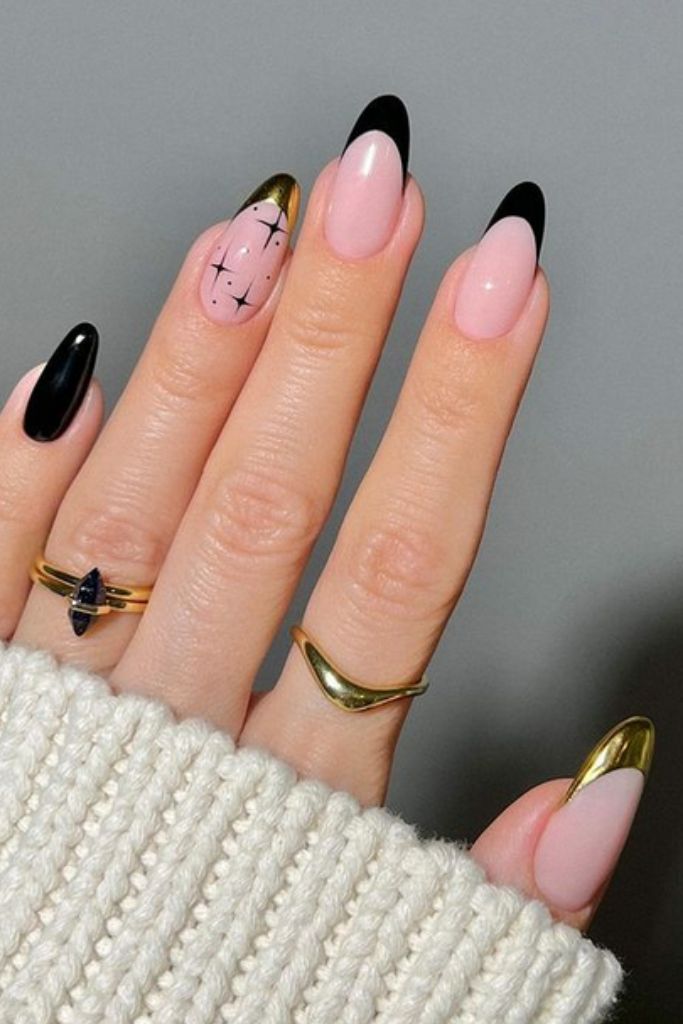 Mixed French Tips with Star Accents Mixed French Tips with Star Accents — Easy New Years Nails 2027