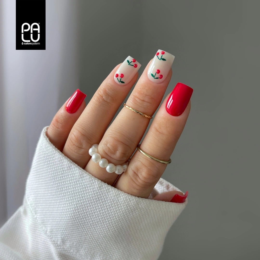 Playful Cherry Motif Short Square Nails Playful Cherry Motif Short Square Nails — Cherry Red Nails