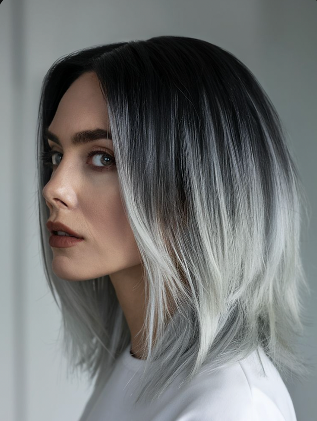 Black To Grey Ombre Lob Black To Grey Ombre Lob — Dark Winter Hair Colors