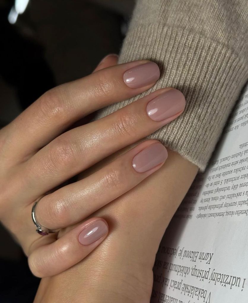 Muted Dusty Rose Glossy Short Round Nails Muted Dusty Rose Glossy Short Round Nails — Minimalist New Years Nails 2027