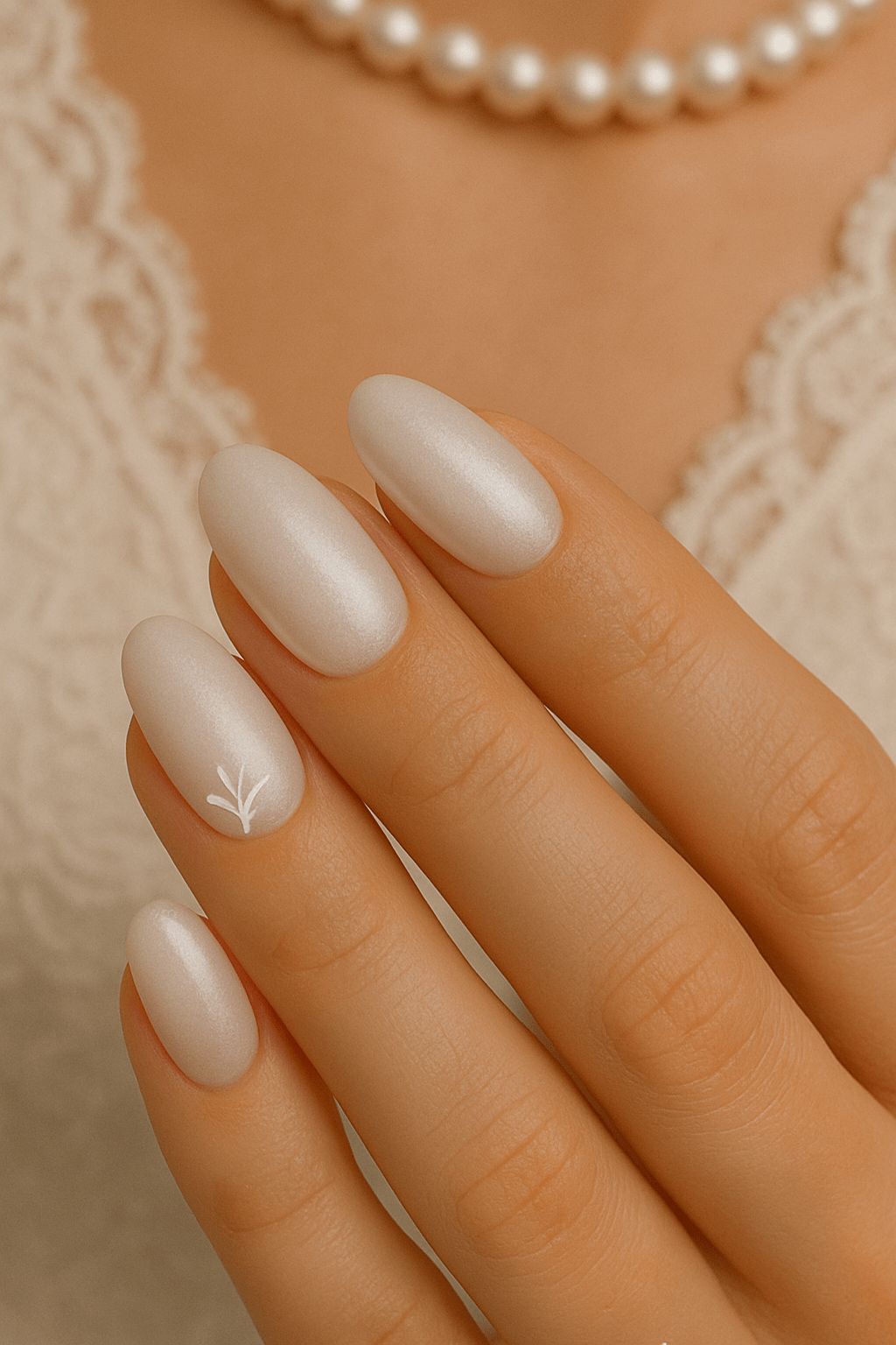 Pearly Off-White Leaf Motif Pearly Off-White Leaf Motif — Winter Wedding Guest Nails
