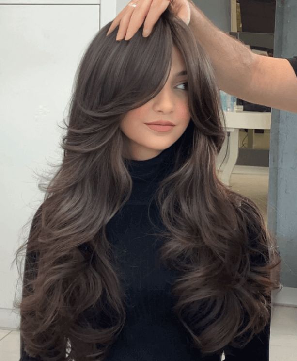 Dark Brown Visual Idea Dark Brown Visual Idea — Winter Haircuts with Curtain Bangs