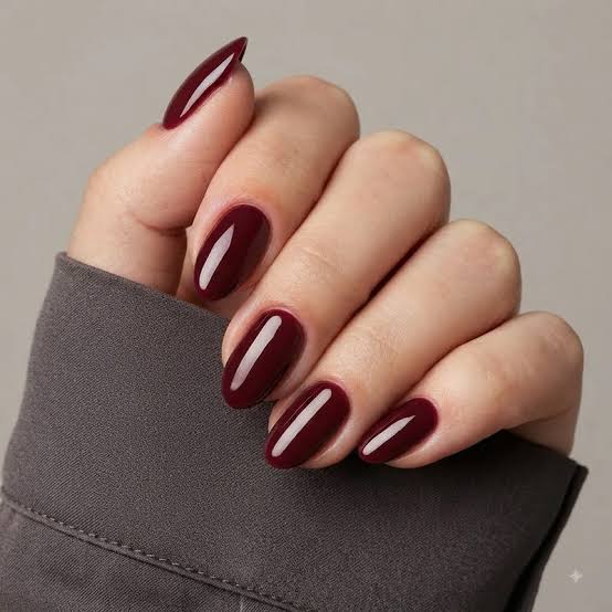 Deep Wine Red Glossy Almonds Deep Wine Red Glossy Almonds — Wine Christmas Nails 2026