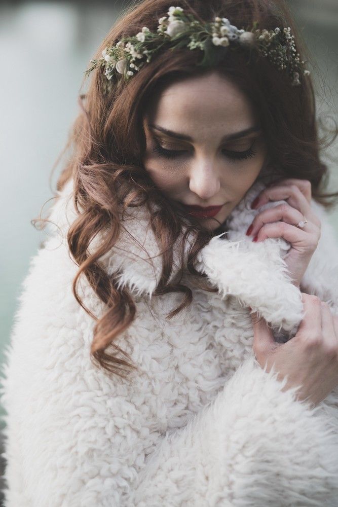 Voluminous Curls with Floral Crown — Winter Wedding Hairstyles