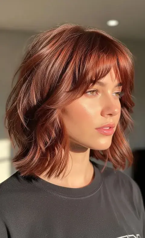 Tousled Collarbone Shag With Copper Red Tousled Collarbone Shag With Copper Red — Winter Haircuts for Women