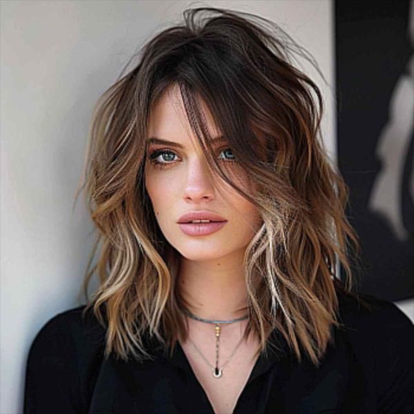 Textured Shag With Curtain Bangs — Winter Haircuts for Square Faces