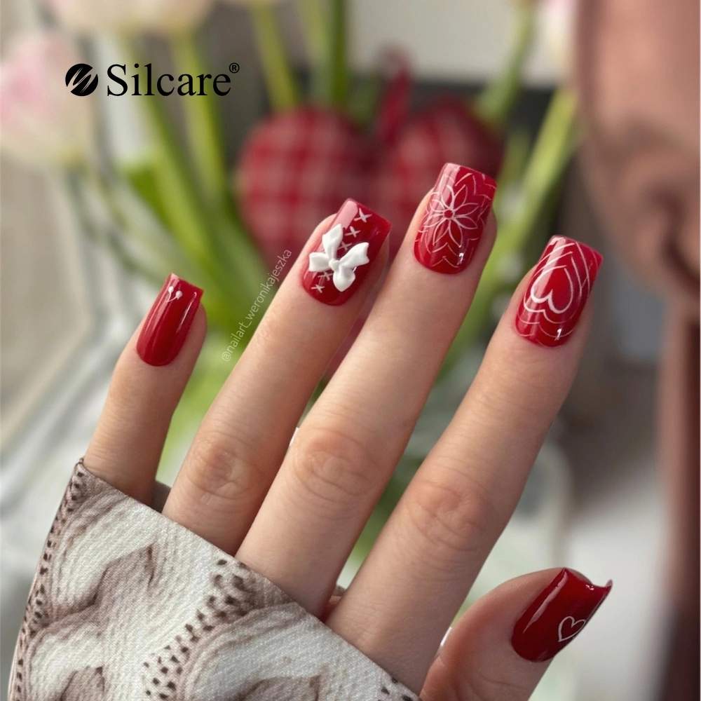 Vibrant Red with 3D White Bow Vibrant Red with 3D White Bow — Winter Bow Nails
