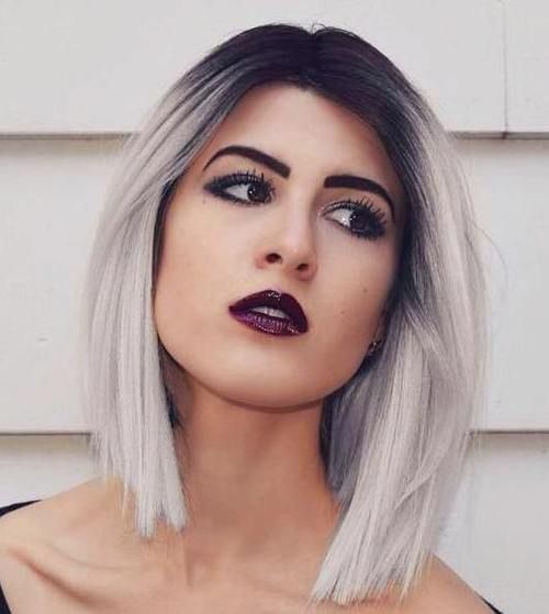 Angled Bob With Root Shadow to Silver — Winter Hair Colors for Short Hair