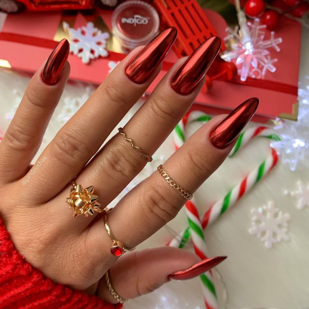 Vibrant Metallic Red Chrome Stilettos Vibrant Metallic Red Chrome Stilettos — Christmas Nails 2026