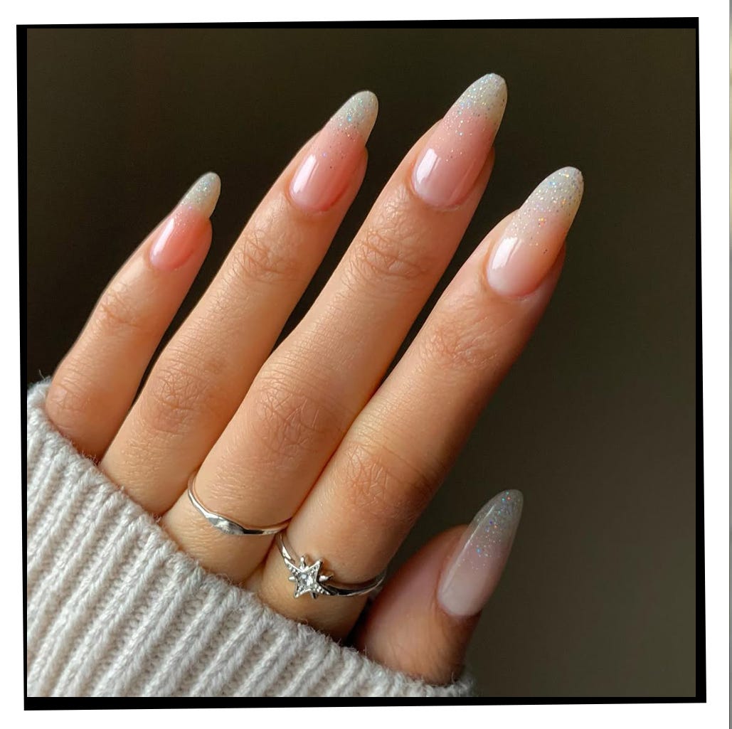 Sheer Pink Glitter Fade Stiletto Sheer Pink Glitter Fade Stiletto — Winter Nail Trends