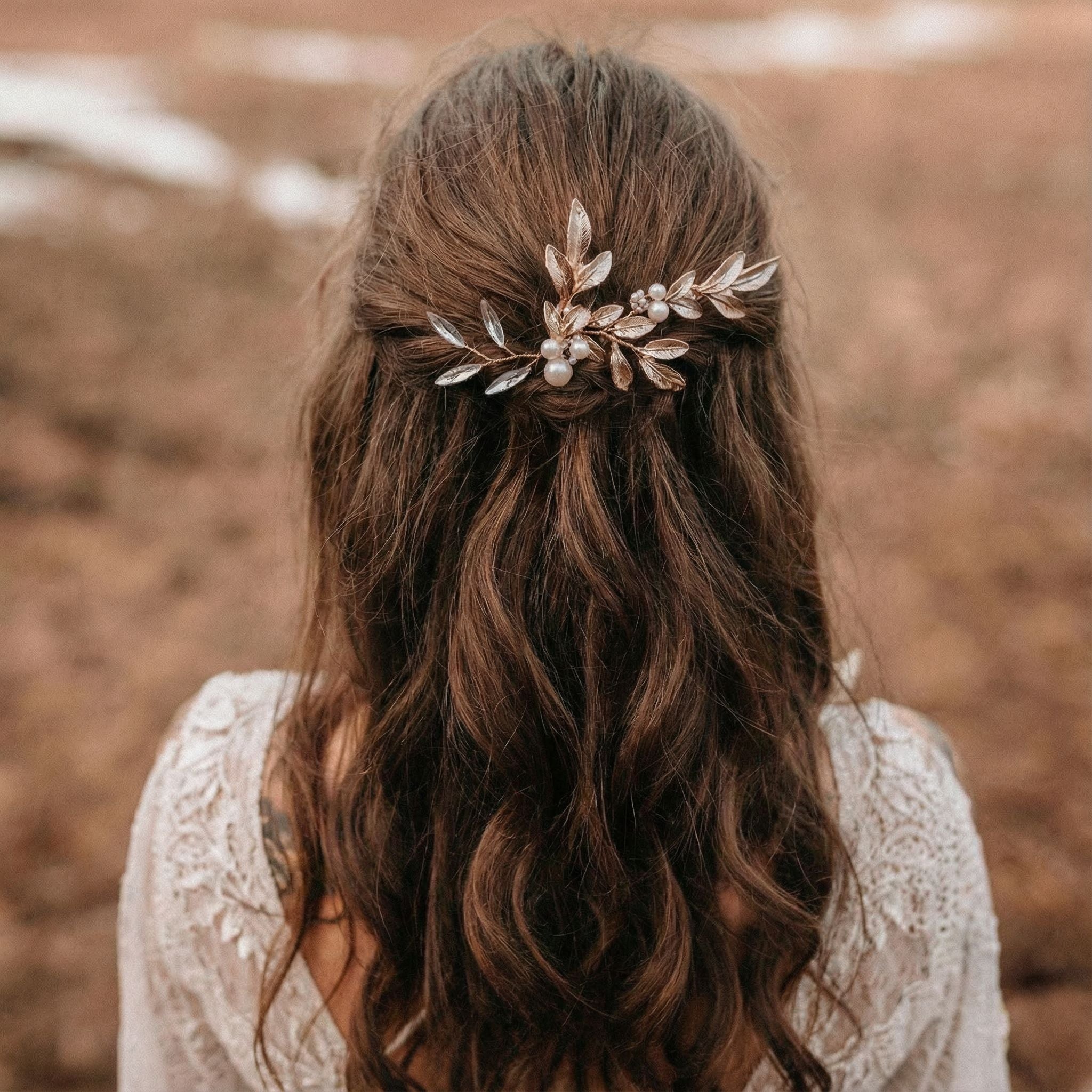 Medium Brown with Leafy Accessory Medium Brown with Leafy Accessory — Winter Half Up Half Down Hairstyles