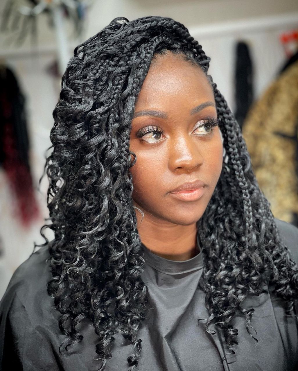 Black Box Braids With Loose Curly Ends Black Box Braids With Loose Curly Ends — Winter Braids for Black Women