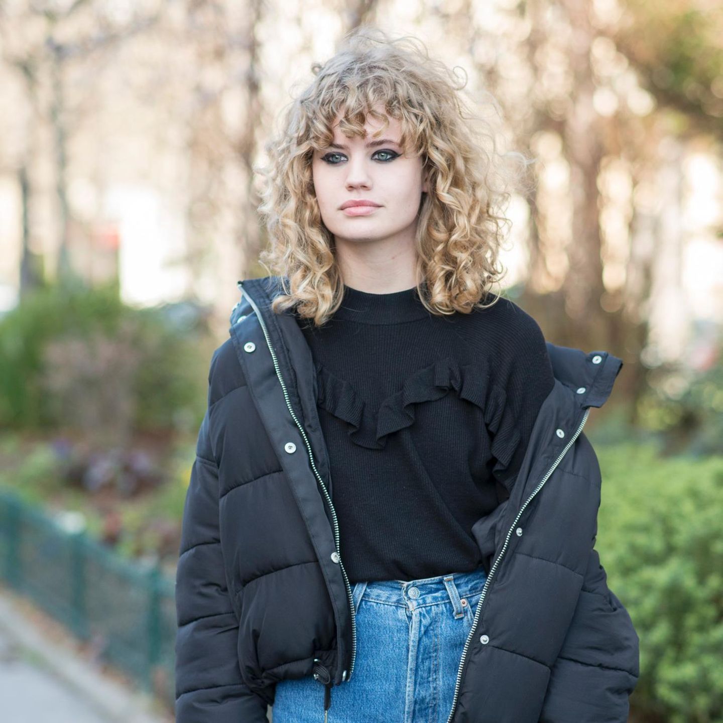 Ash Blonde Shag With Textured Bangs Ash Blonde Shag With Textured Bangs — Winter Haircuts for Curly Hair