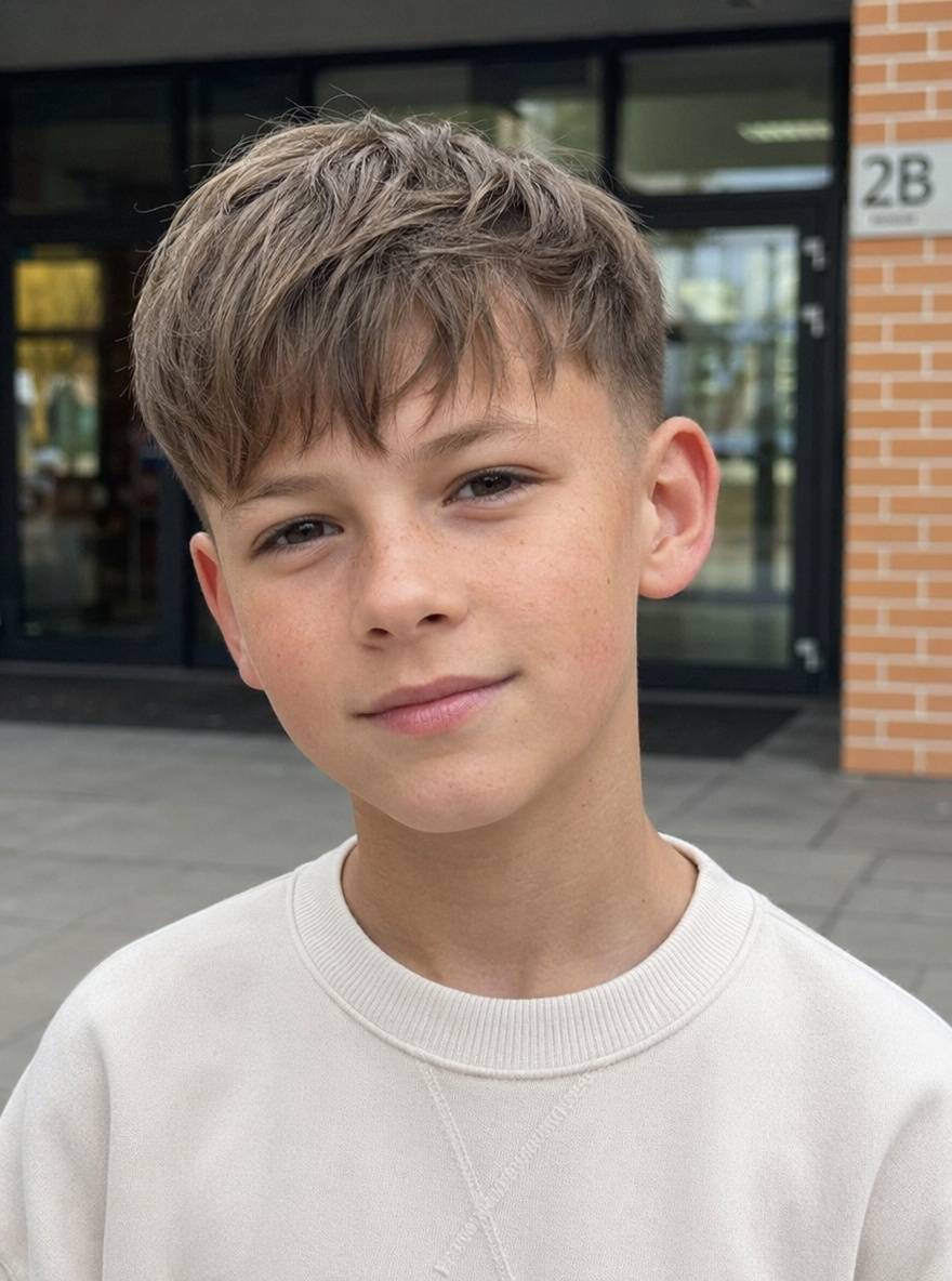 Taper Fade With Long Swept Fringe Taper Fade With Long Swept Fringe — Winter Haircuts for Boys