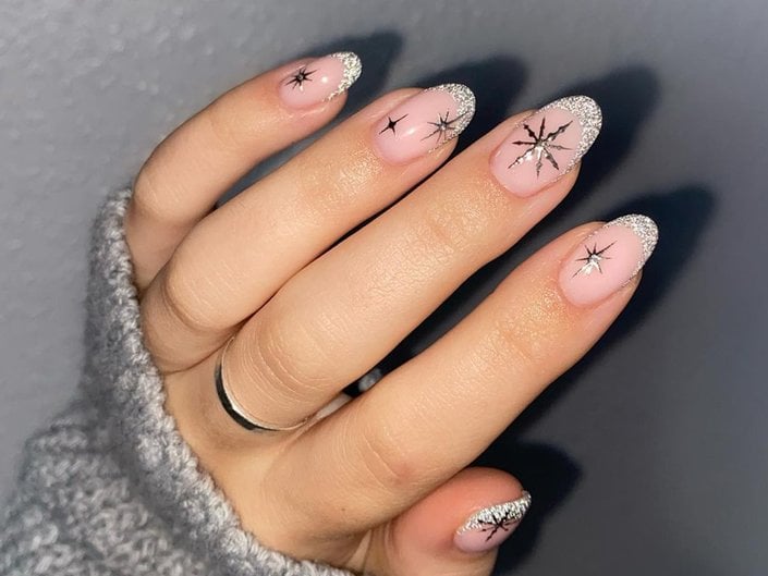 Sheer Pink Glitter French Almond Nails Sheer Pink Glitter French Almond Nails — Baddie Winter Nails