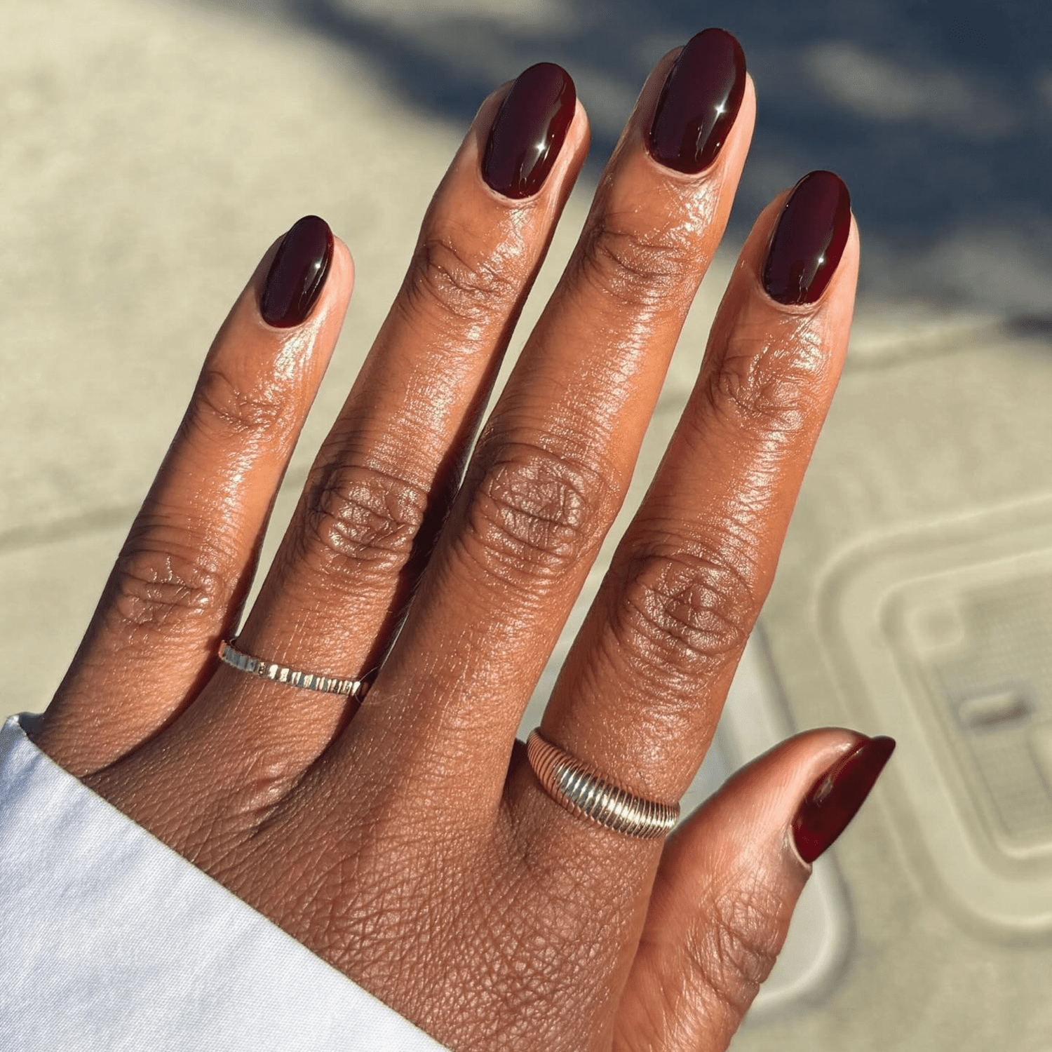 Deep Dark Red Glossy Short Oval Nails Deep Dark Red Glossy Short Oval Nails — Classy Short Winter Nails