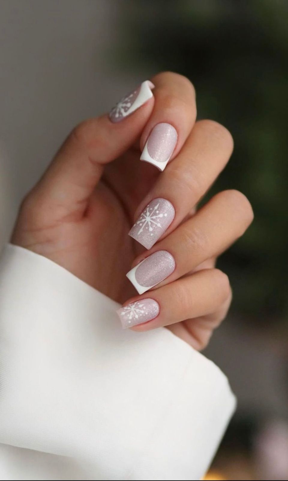 Short Square Snowflake French Tips Short Square Snowflake French Tips — Christmas Gel Nails 2026