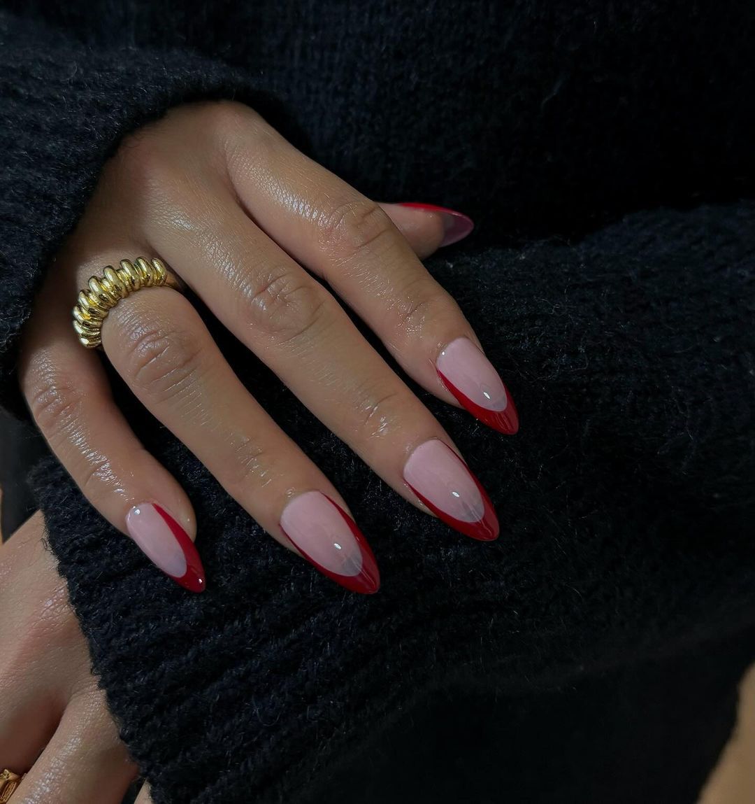 Sharp Cherry Red French Almond Nails Sharp Cherry Red French Almond Nails — Cherry Red Christmas Nails 2026