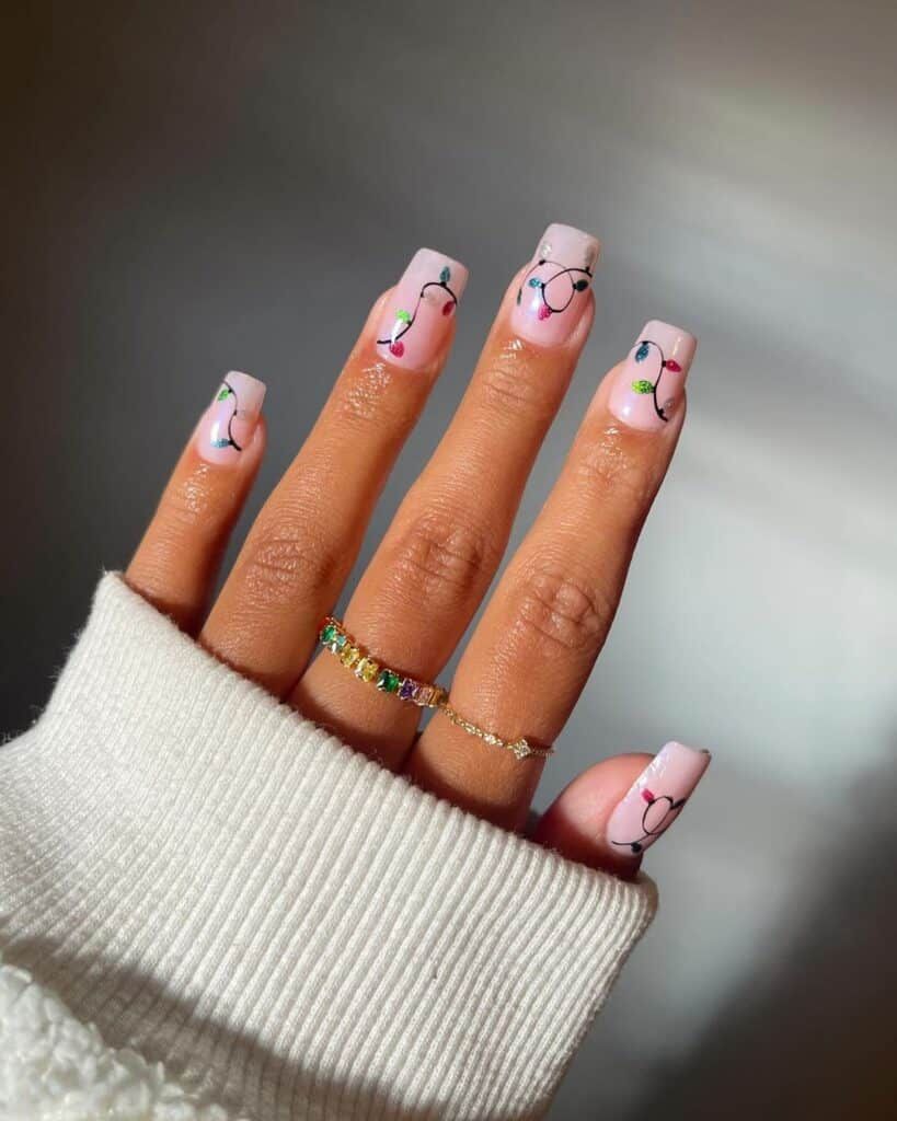 Sheer Pink Christmas Lights Nails — Short Christmas Square Nails 2026