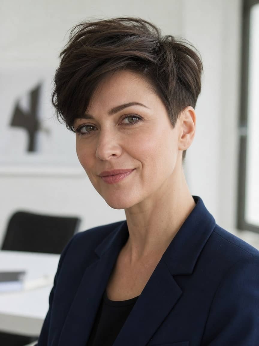 Voluminous Dark Brown Pixie Voluminous Dark Brown Pixie — Short Winter Haircuts