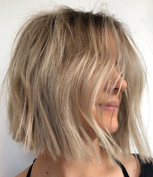 Textured Ash Blonde Bob With Blunt Bangs Textured Ash Blonde Bob With Blunt Bangs — Lowlights for Blonde Hair
