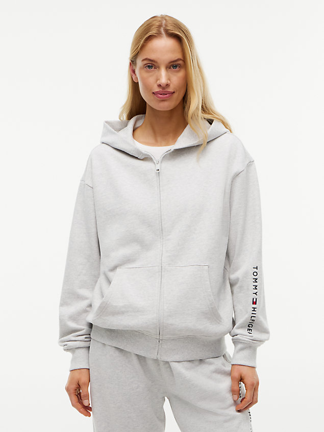 Grey Fleece Hoodie with Logo Detail Grey Fleece Hoodie with Logo Detail — Loungewear Outfits