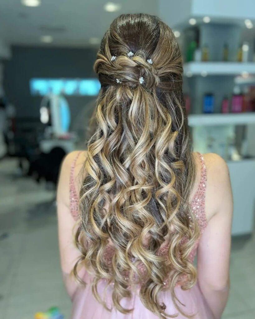 Half-Up Curls With Pin Accents Half-Up Curls With Pin Accents — Winter Formal Hairstyles
