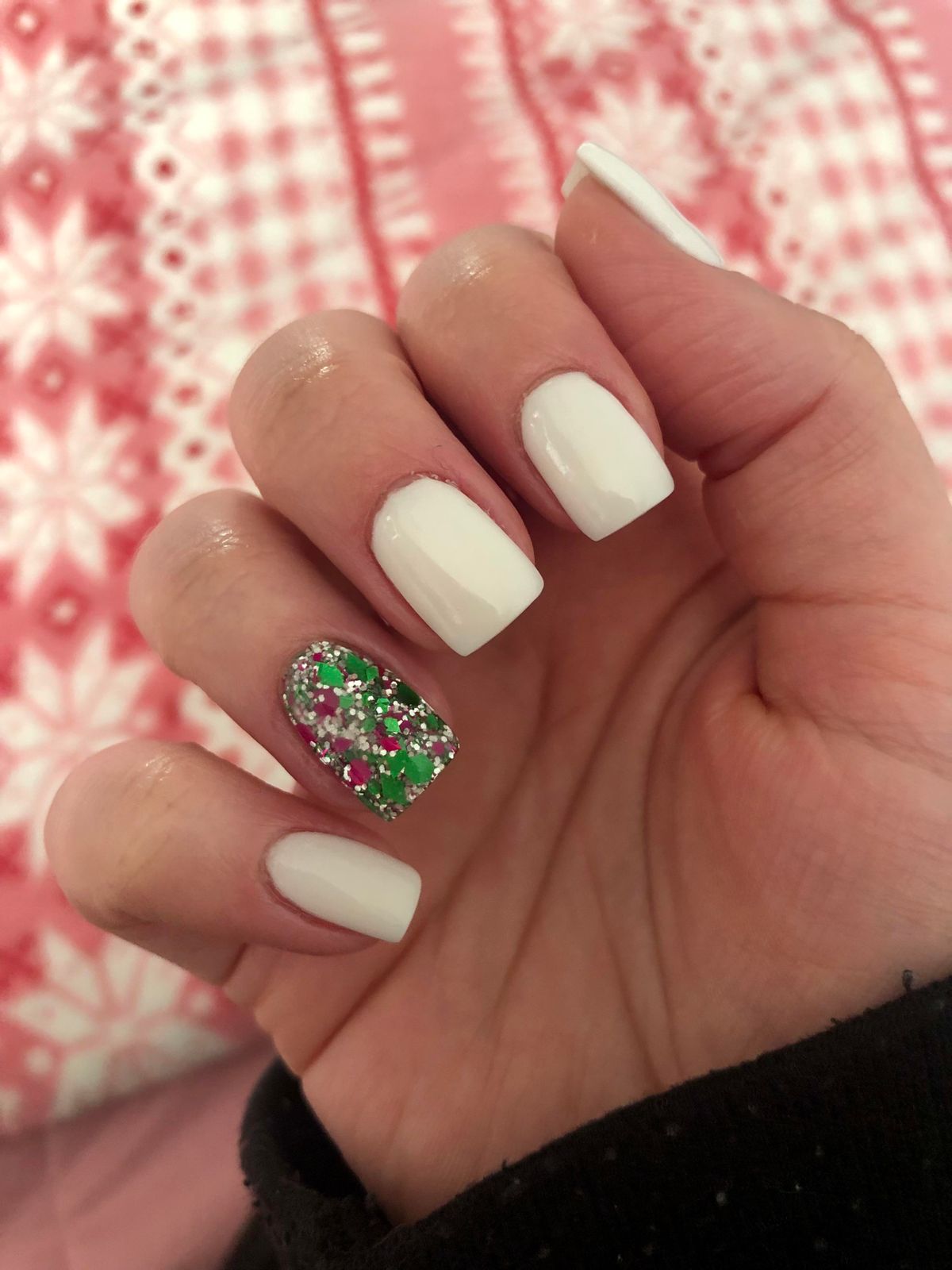 Glitter And Christmas-Themed Decals Visual Idea — Short Christmas Square Nails 2026