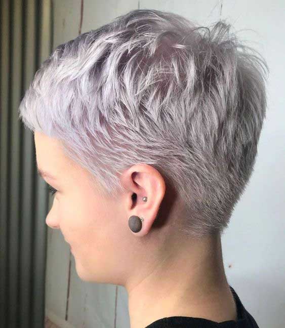 Textured Ash Gray Pixie with Violet Textured Ash Gray Pixie with Violet — Winter Haircuts for Gray Hair